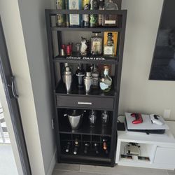 Tall Bar Cabinet with Wine Rack & Glass Holder – Great Condition