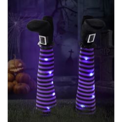 Creepy Purple Witch Legs Stakes Lights 