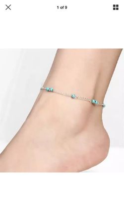 Turquoise Beads Silver Chain Anklet