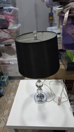 Black Table Lamps with Crystal Stacked Base (Matching Pair)
