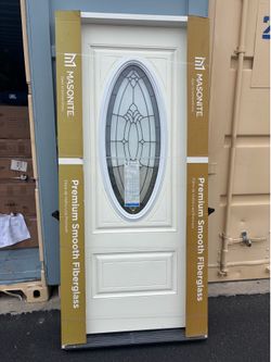 Masonite 36 in. x 80 in. 2 Panel Left-Hand/Inswing 3/4 Lite Decorative Glass Primed White Fiberglass NEW