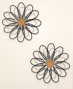 Farmhouse Galvanized Metal Floral Wall Decor Brown Set Of Two
