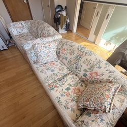 Matching Pair of Vintage Designer Sofas - P. Kaufmann / Met Museum Fabric (Set of 2)