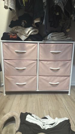 kids pink dresser with fabric drawers