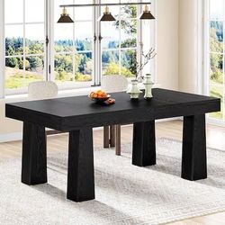 Dining Table 63 inches Rectangular Kitchen Table with Sturdy Tapered Legs Modern Black Woode...