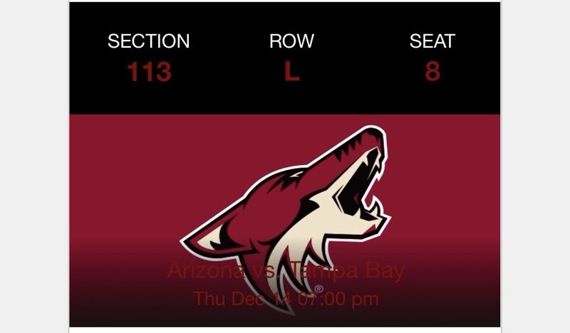 Lower level Coyotes VS Tampa Bay Lightning 2 tickets