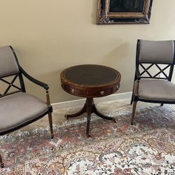 Henridon Leather Coffee Table With 2 Henridon Chairs
