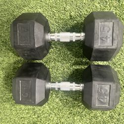 Rubber coated Dumbells 2x 45lbs & 15lb Slam ball