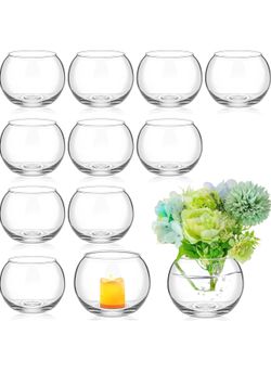 Sawysine 12 Pcs Bubble Bowl Vase Centerpiece 6''W x 5''H Round Glass Flower Vase Bulk Clear Terrarium Fish Bowl for Wedding Event Goldfish Planter Flo