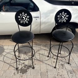 set Of Two Metal Swivel Barstools
