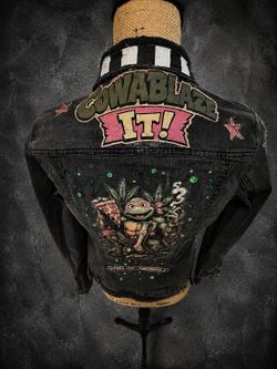 Custom Upcycled TMNT Inspired Black Denim Jacket - Women’s Small