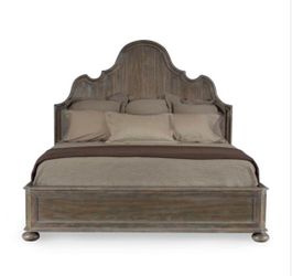 King Size Bed Frame Wood Panel Bed Frame with Arched Headboard