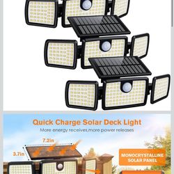 Luces solares para exteriores, luces solares de carga rápida para cubierta con alto brillo, panel de vidrio templado integrado más grande, inductor de