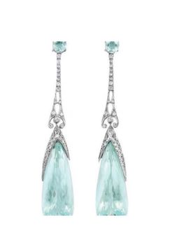 Silver Tone Aqua Crystal Teardrop Dangle Drop Earrings