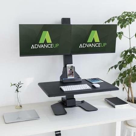 ELECTRIC AUTO STANDING DESK CONVERTER RISER WITH DUAL MONITOR