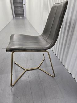 Gray Leather Dining Chair with Gold Legs