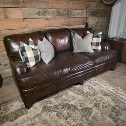 Havertys Top‑Grain Brown Leather Sofa – 3‑Seat, Excellent Condition (TWO AVAILABLE)
