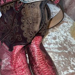 Authentic Python Pink Boots With Belt