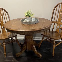 Solid Wood Dining Table With Leaf And 2 Chairs
