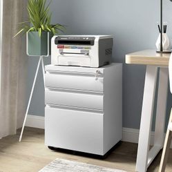 Mobile File Cabinet for Home Office, Lockable 3 Drawer Filing Cabinet with Wheels for A4-Size/Letter-Size/Legal-Size, Fully Assembled Except Casters,