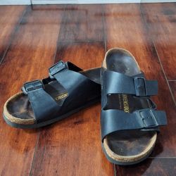 Birkenstock Arizona Unisex Sandals 41  (M8) (W10) Black Double Buckle Cork Heel