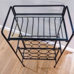 Wine Rack With Glass Shelf Solid Wrought Iron Metal Black 36" x 18 x 12" Handmade Original 