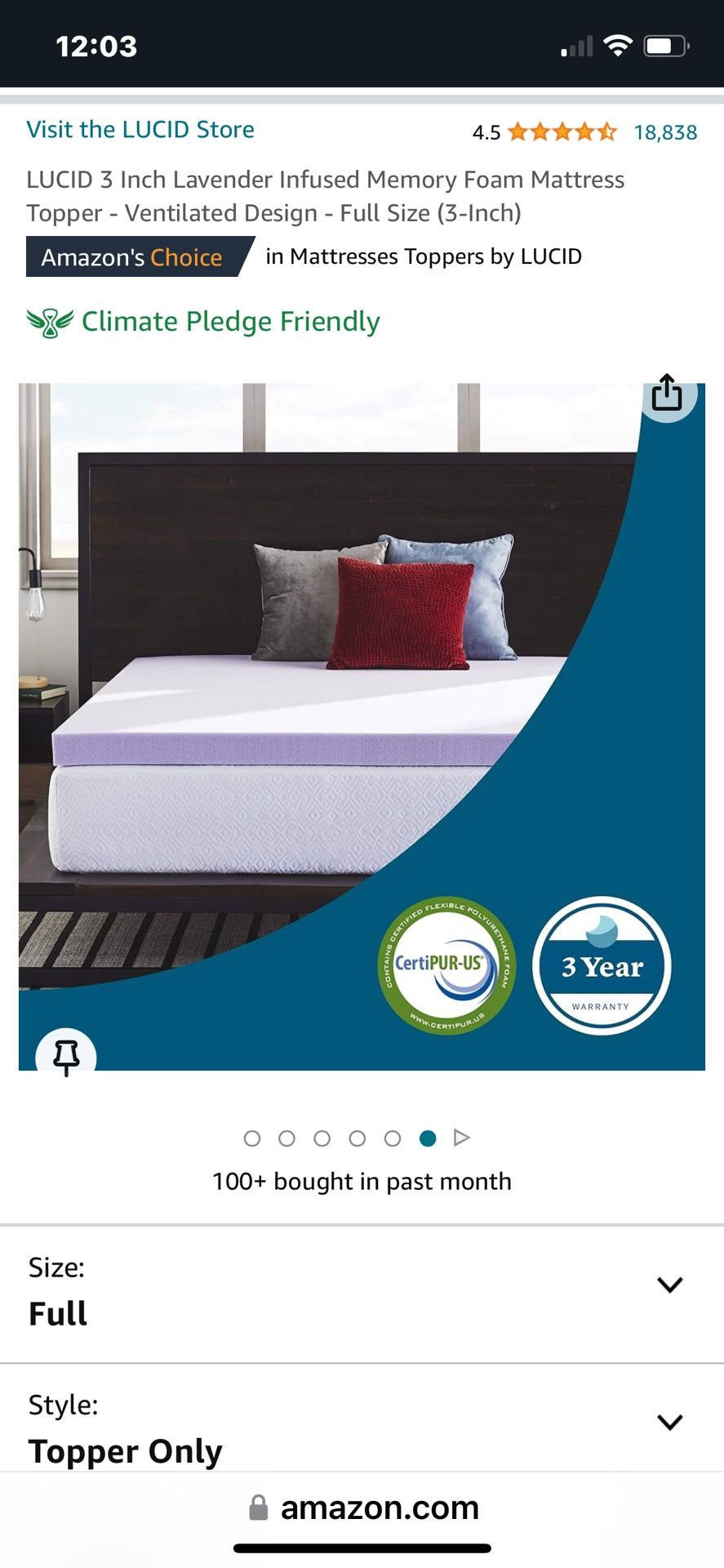 New Lucid 3” Lavender Infused Memory Foam Topper