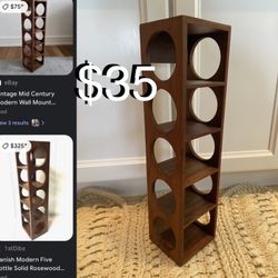 $35 wooden Vintage Mid Century Wine Rack Wall mounted