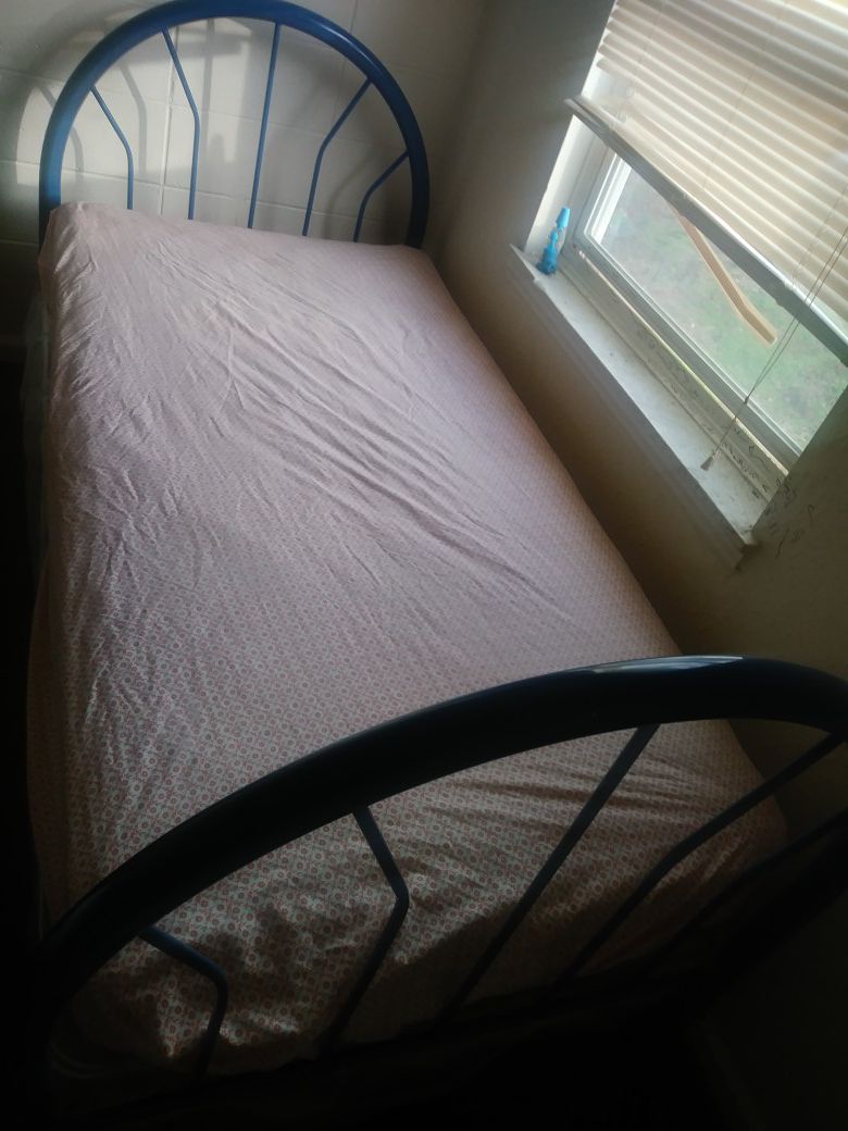 Blue twin size metal bed frame