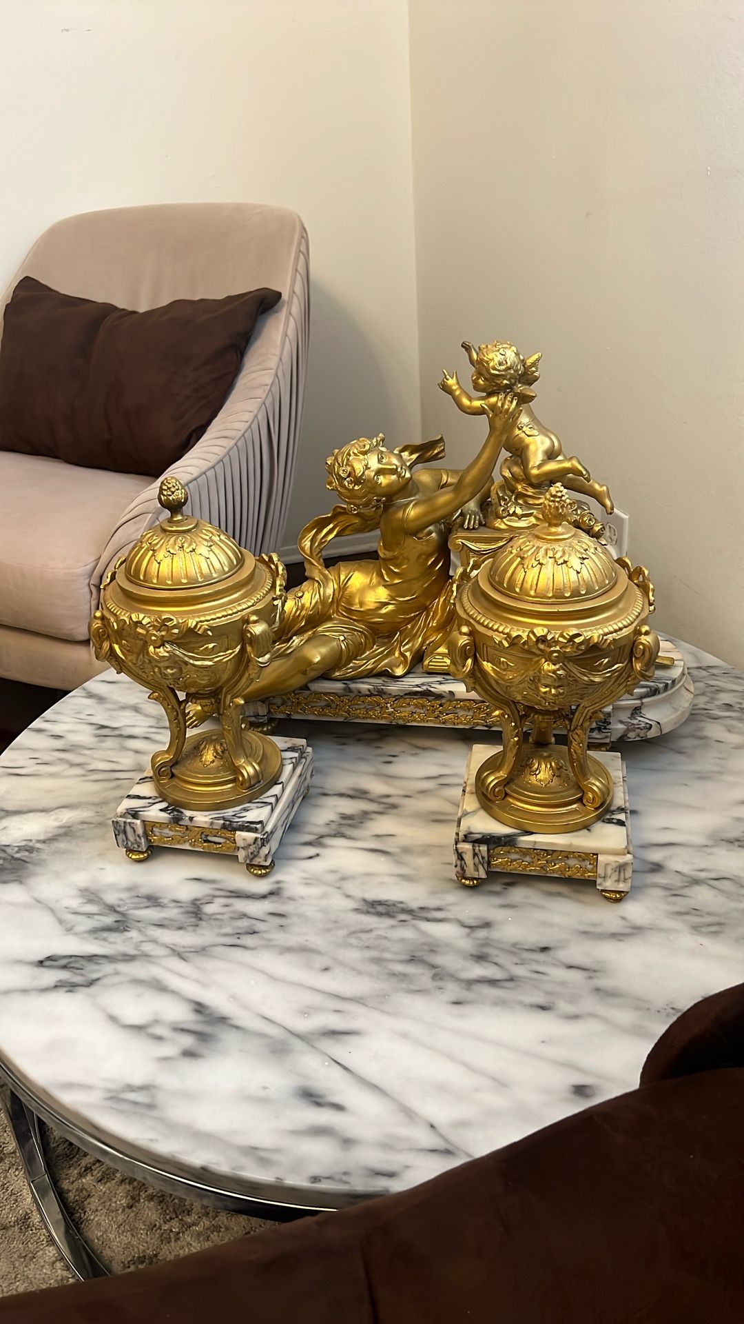 Antique Marble Clock Gold 3 PCs 