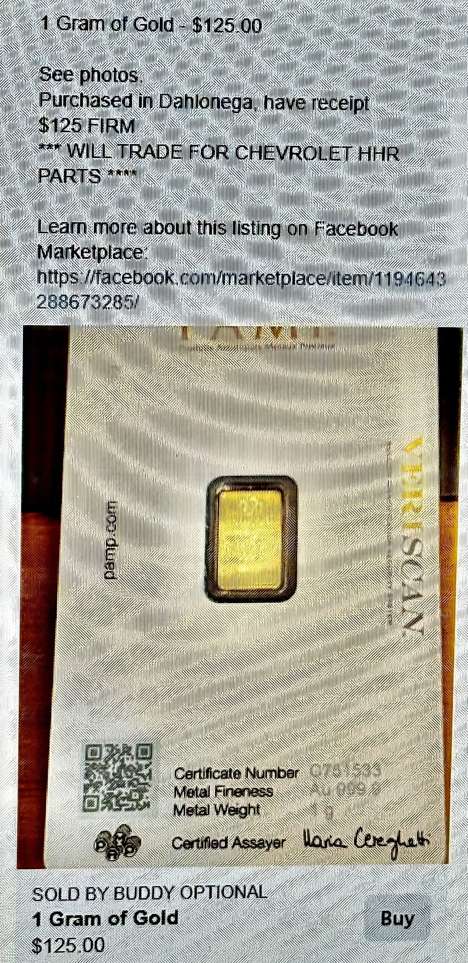 1 Gram Of Gold