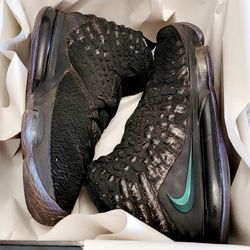 Size 12 Nike LeBron 17 Currency Black Green BQ3177-001.
