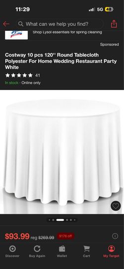 10 Piece 120in White Round Tablecloths new!