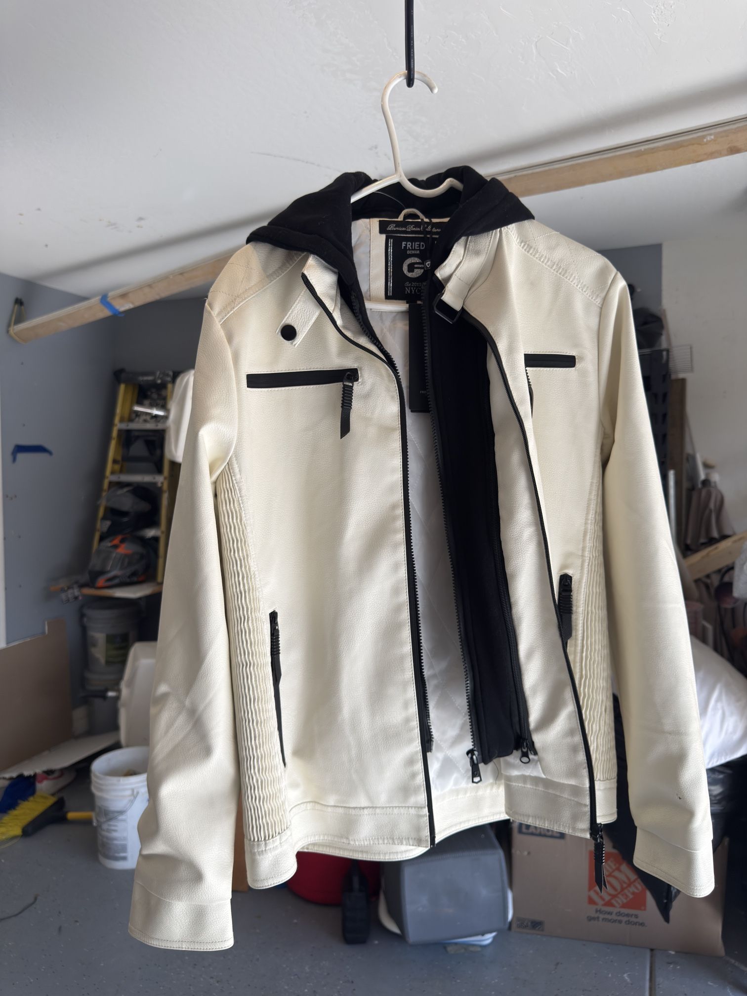 White leather Jacket New York City  Denim Fried 