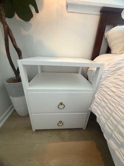 2 White Nightstands with Gold Ring Pulls