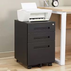 Black Metal 3-Drawer Mobile File Cabinet / Lockable Drawers For Office [NEW IN BOX] **Retails for $225