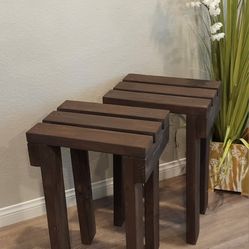 24"H X 16"W X 12"D (3 Planks) 🌱 (2 Pcs./Set) Solid Wood Bar Stool/Nightstand/End Table ::: Havana Coffee 