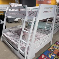 Twin full White Bunk beds W Ortho Mattress