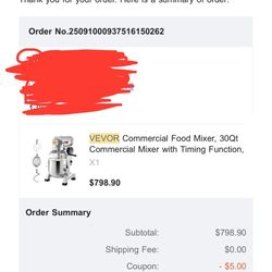 VEVOR Commercial Food Mixer, 30Qt