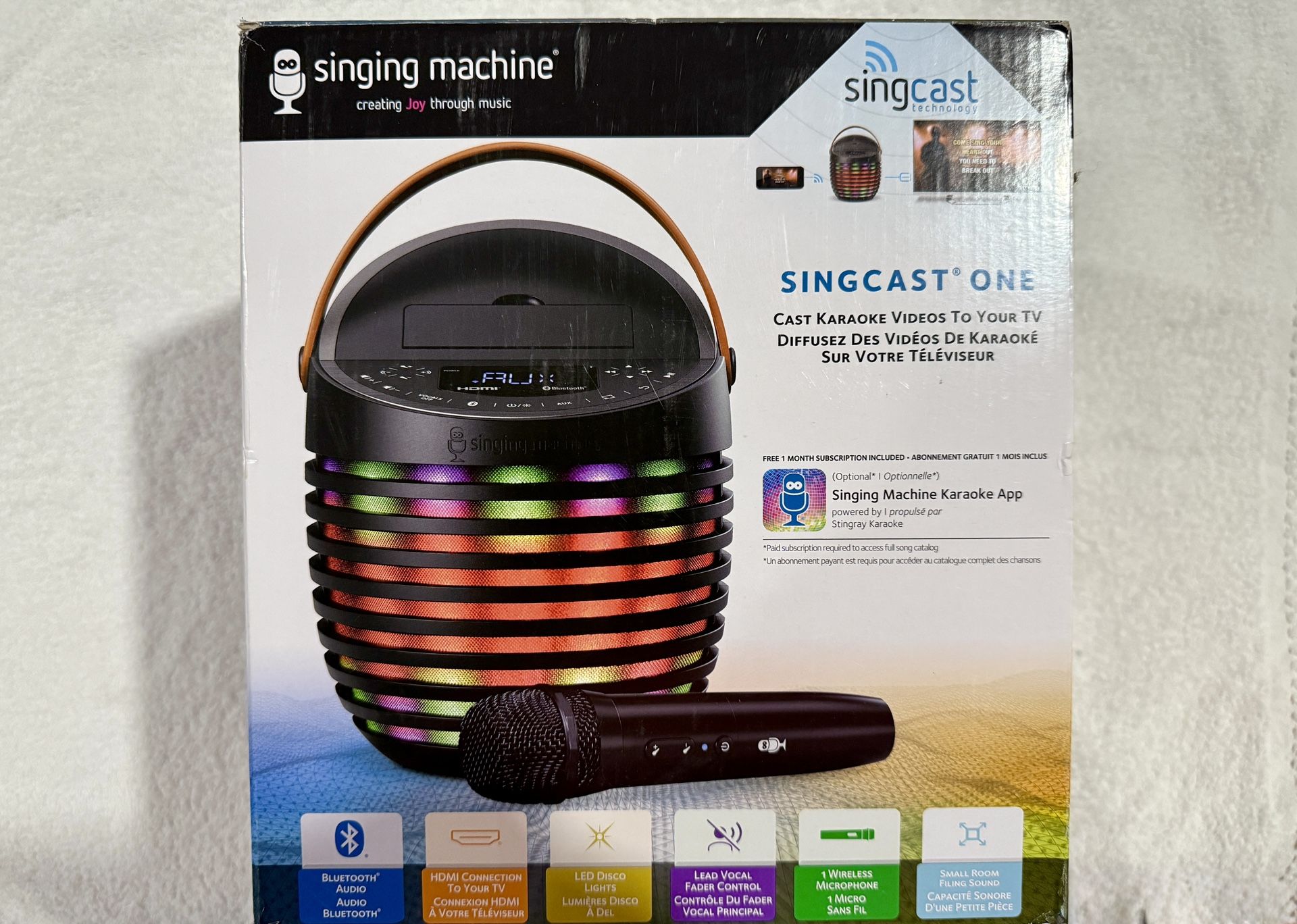 Singing Machine SingCast One Casting Bluetooth Karaoke System with Wireless Microphone: Echo Control & LED Display