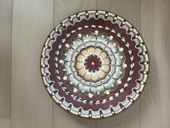 Hand-Painted Folk Art Ceramic Decorative Plate