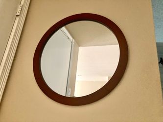 Round wall mirror wood frame
