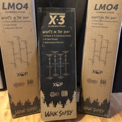 3 ION HANG ON TREESTANDS And 2 LMO4 climbing sticks And 1 MIDNIGHT X-3 climbing sticks for hunting.