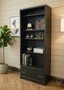 Black Wooden Bookcase with Drawer- delivery available