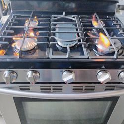 Samsung Stainless Steel 5 Burners Gas Range Stove Oven Works Great Fully Functional 