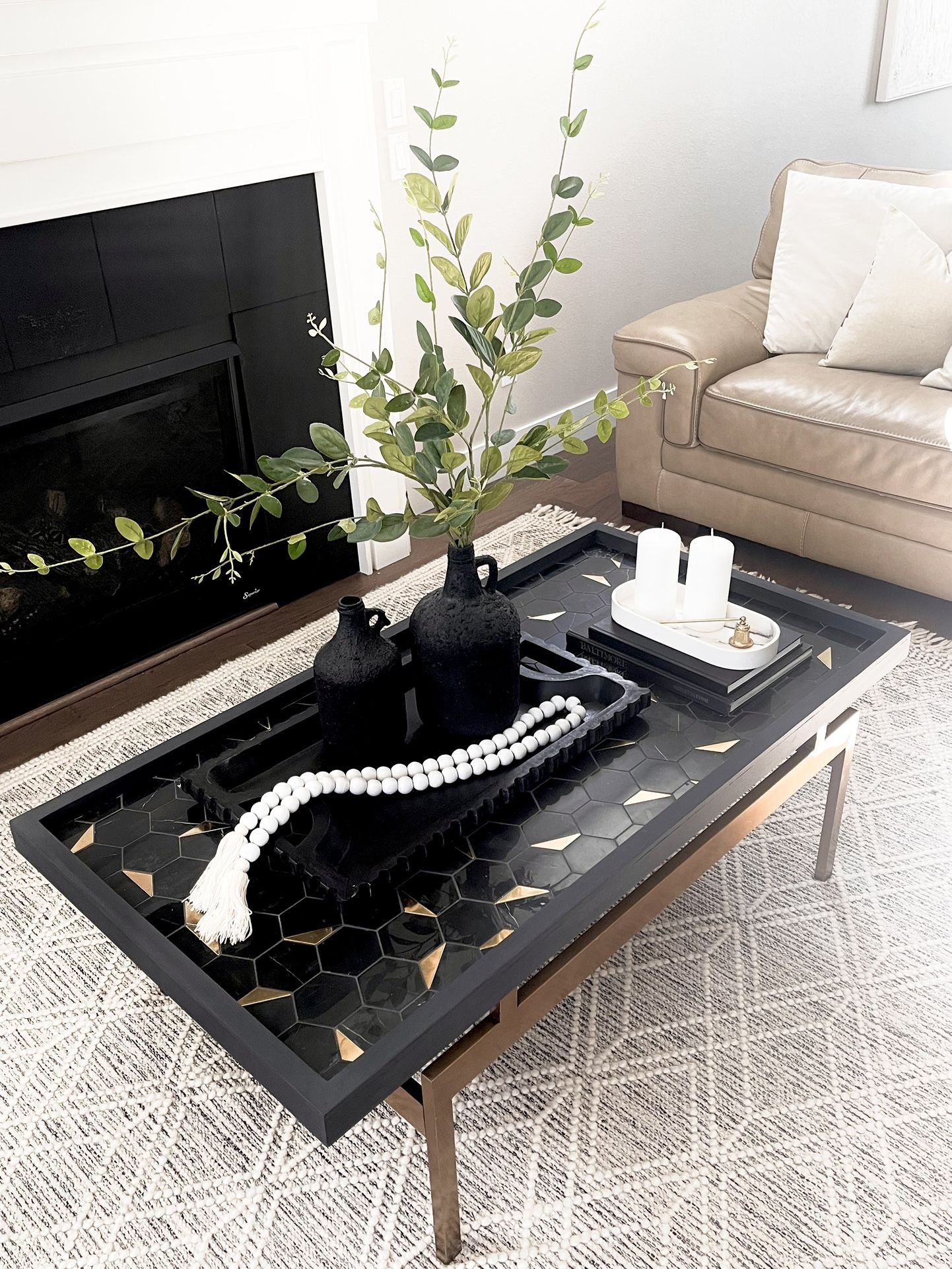 Palermo Noir Stone Hex Coffee Table Metal Gold Legs