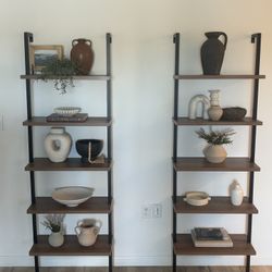 Nathan James Modern Wall-Mounted Bookshelf Set (2 Shelves) – Wood & Black Metal