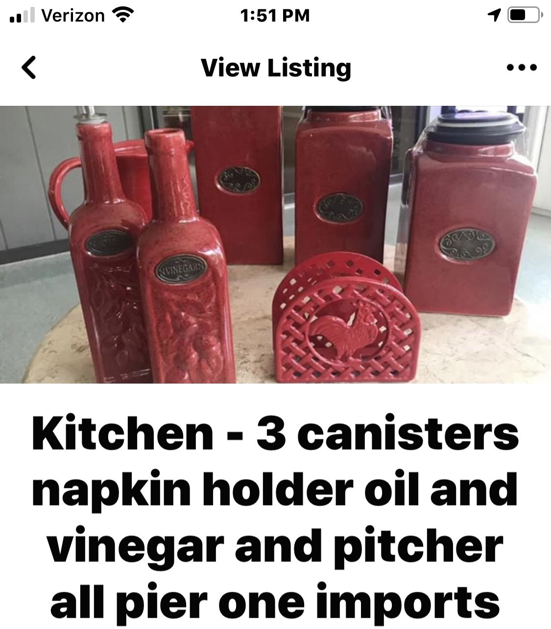 Pier one kitchen canisters and oil and vinegar bottle