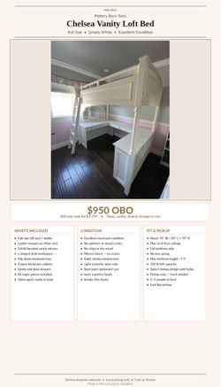 Pottery Barn Teen Chelsea Vanity Loft Bed Full
