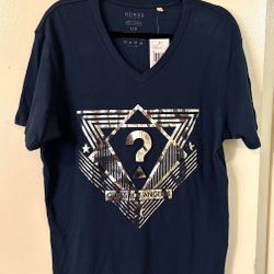 Guess Brand Men’s Navy Blue & Silver Foil Style T-shirt Size Large 